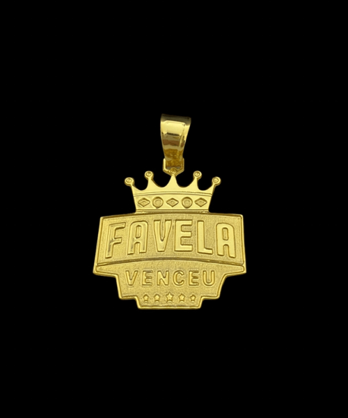 PINGENTE FAVELA VENCEU G - BANHADO A OURO 18K