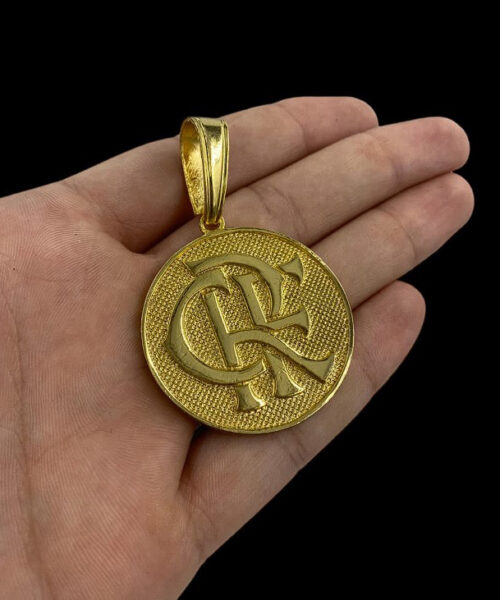 Pingente Flamengo Crf g Redondo - Banhado a Ouro 18k