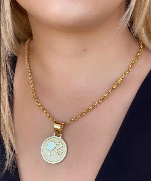 Cordão 5mm Feminino + Pingente Barbie Português Banhado Ouro