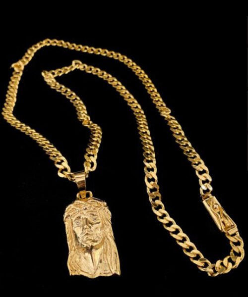 Corrente Grumet Pit 6mm + Pingente Jesus - Banhado a Ouro 18k