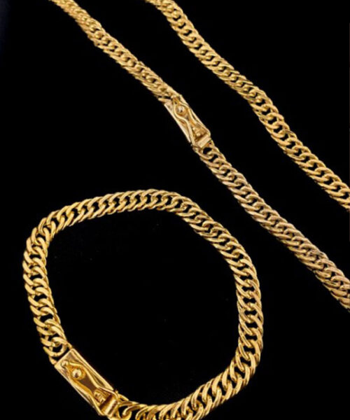 Corrente + Pulseira Lacraia 7mm Fecho Gaveta - Banhados a Ouro