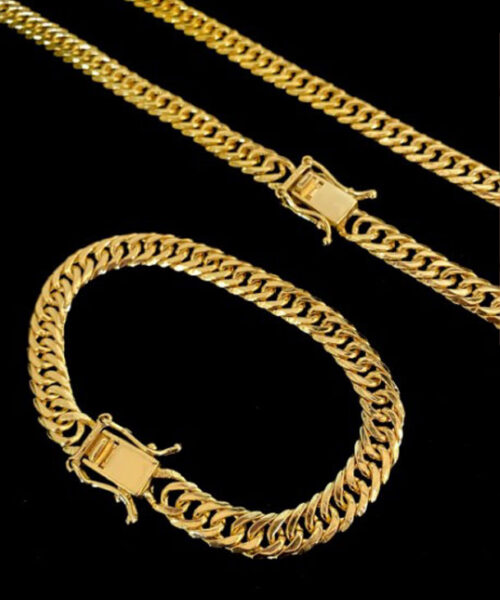 Corrente + Pulseira Lacraia 10mm Fecho Duplo - Banhado a Ouro