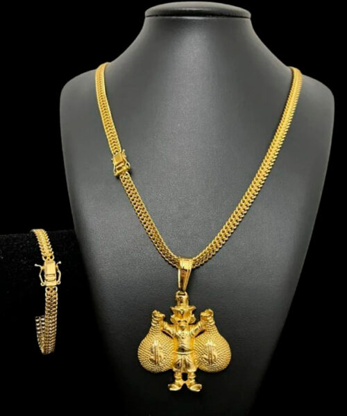 Cordão 8mm Lacraia Pulseira + Pingente Tio - Banhado a ouro 18k