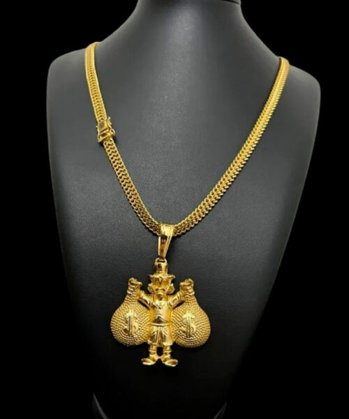 Cordão 8mm Lacraia + Pingente Tio Banhado A Ouro 18k