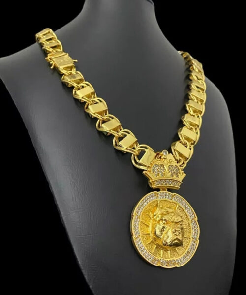 Cordão Dubai 17mm + Pingente Pitbull - Banhado a Ouro 18k