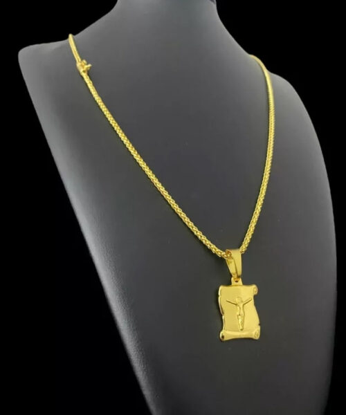 Cordão Peruano 3mm + Pingente Jesus Pergaminho - Banhado a Ouro 18k