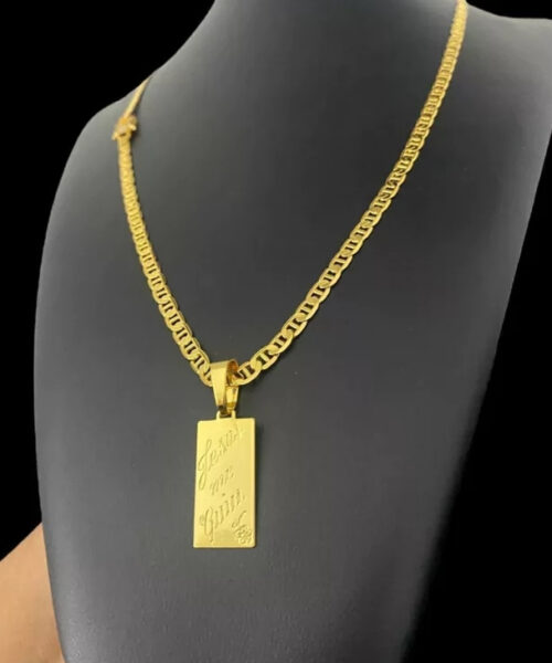 Cordão Piastrine 5mm + Pingente Jesus Me Guia - Banhado a Ouro 18k