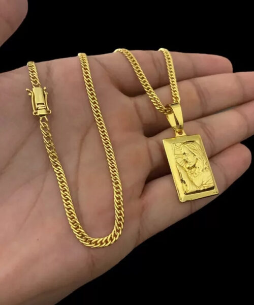 Cordão Grumet 3mm + Pingente Jesus 3d Placa - Banhado a Ouro 18k