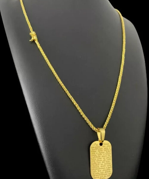 Cordão Peruano 3mm + Pingente Pai Nosso - Banhado a Ouro 18k