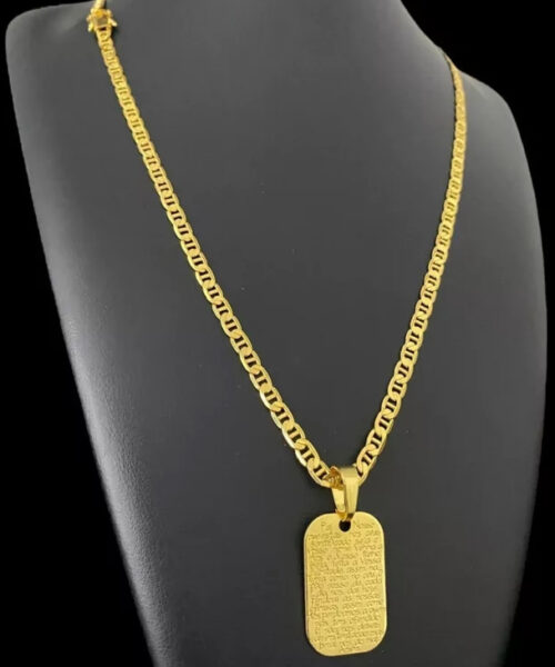 Cordão Piastrine 5mm + Pingente Pai Nosso - Banhado a Ouro 18k