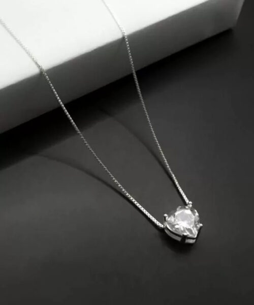 Cordão Feminino Ponto de Luz Coração - 100% Prata 950