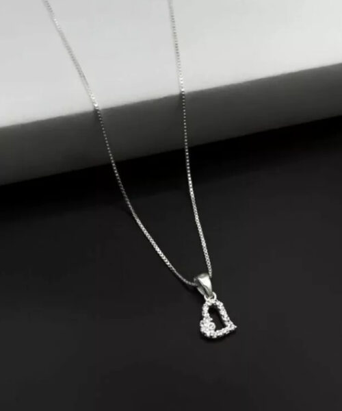 Cordão Feminino Coração Cravejado - 100% Prata 950