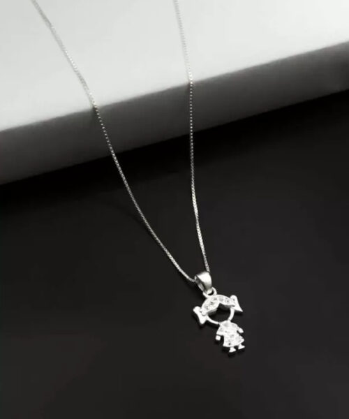 Cordão Feminino Menina Cravejado - 100% Prata 950