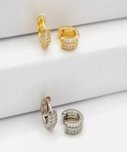 Par de Brincos Argola Cravejado - Banhado a Ouro/ Prata 925