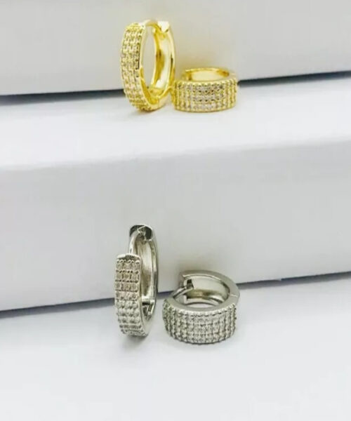 par de Brincos Argola Cravejado - Banhado a Ouro/ Prata 925