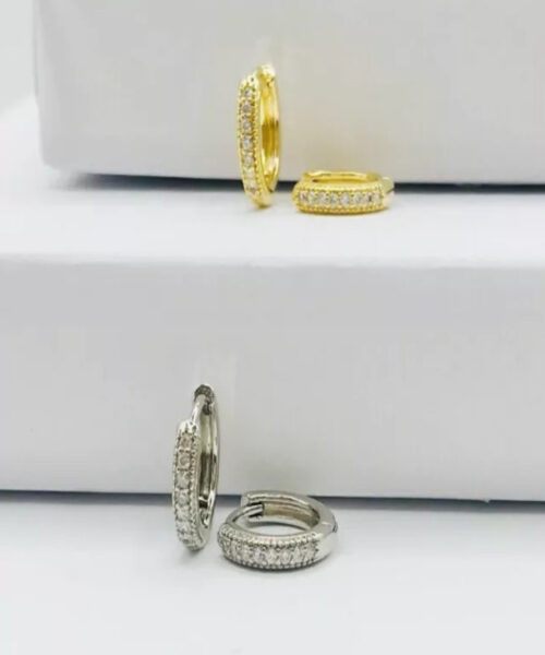 par de Brincos Argola Cravejado - Banhado a Ouro/ Prata 925