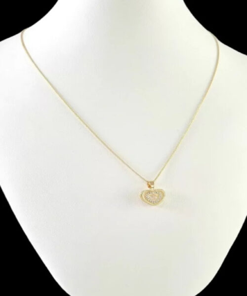 Cordão Feminino 1mm Coração Cravejado - Banhado a Ouro 18k