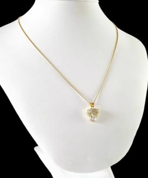 Cordão Feminino 1mm Tigresa Cravejado - Banhado a Ouro 18k