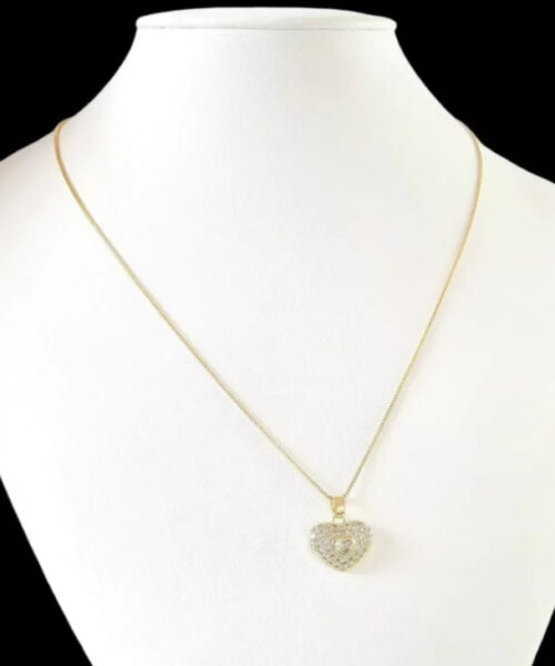 Cordão Feminino 1mm Coraçãozinho Cravejado - Banhado a Ouro