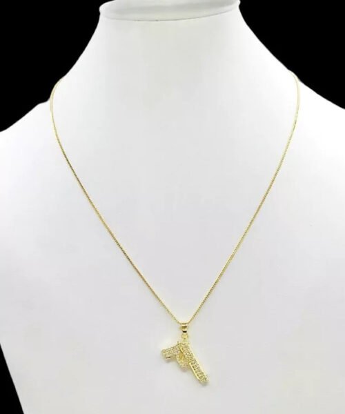 Cordão Feminino 1mm Pistola Cravejada - Banhado a Ouro 18k