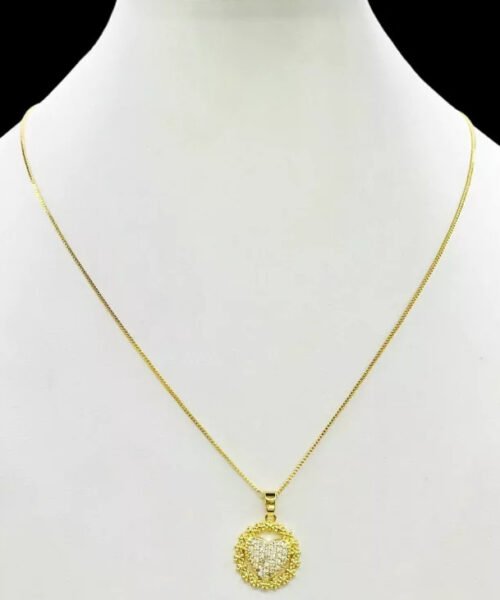 Cordão Feminino 1mm Coração Brilhante - Banhado a Ouro 18k