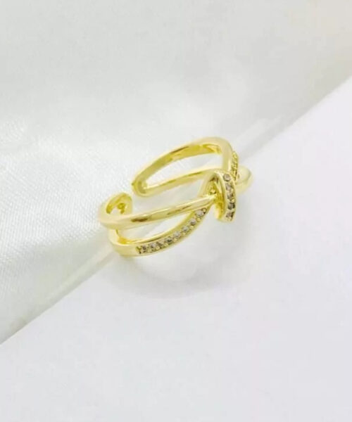 Anel Brilhante Ajustável Laço Feminino - Banhado a Ouro