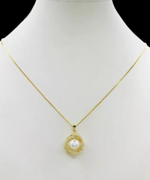 Cordão Feminino 1mm Pérola Cravejado - Banhado a Ouro 18k