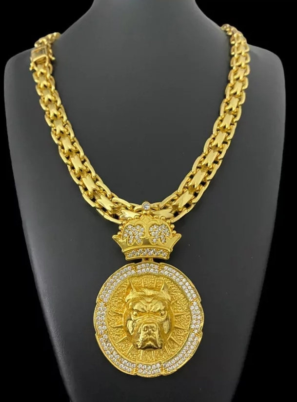 15236974679 Cordao20Cadeado20Duplo2013Mm2020Pingente20Pitbull20Personalizado20 20Banhado20A20Ouro2018K205