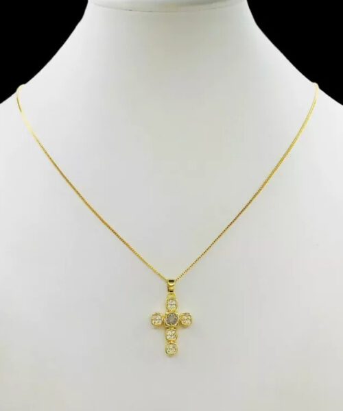 Cordão Feminino 1mm Cruz Cravejada - Banhado a Ouro 18k