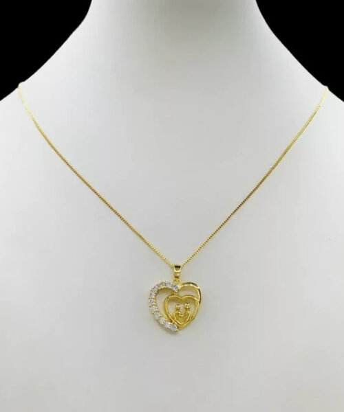 Cordão Feminino 1mm Corações Casal - Banhado a Ouro 18k