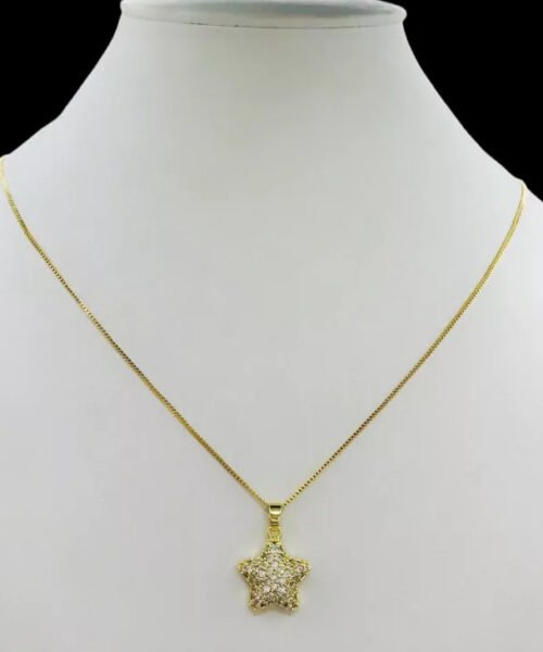 Cordão Feminino 1mm Estrela Cravejado - Banhado a Ouro 18k