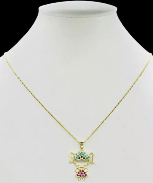 Cordão Feminino 1mm Menina Colorido - Banhado a Ouro 18k