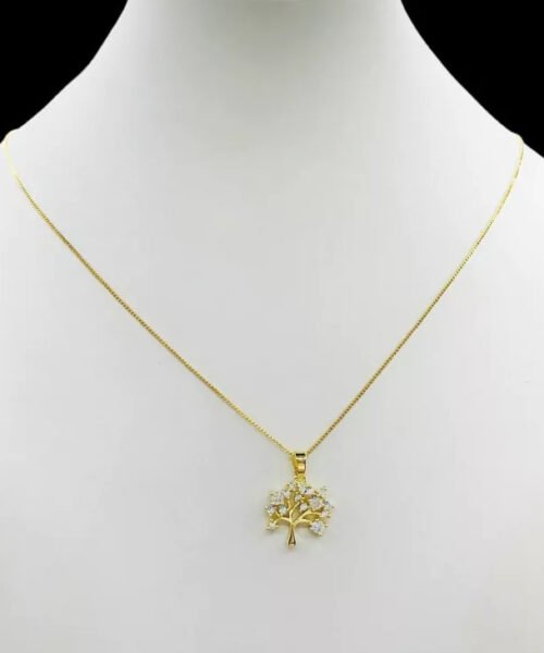 Cordão Feminino 1mm Árvore da Vida Brilhante - Banhado a Ouro 18k