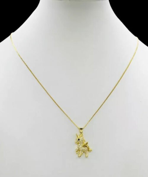 Cordão Feminino 1mm Unicórnio Cravejado - Banhado a Ouro 18k
