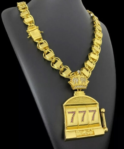 Cordão Dubai 17mm + Pingente Cassino 777 - Banhado A Ouro 18k