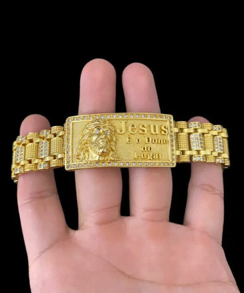 Bracelete 18mm Jesus É O Dono Personalizado - Banhado Ouro 18k