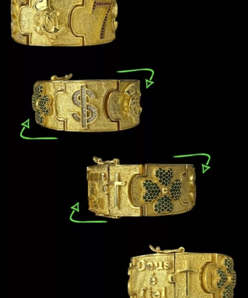 Bracelete Tio Patinhas 7 Trevo Cravejado - Banhado A Ouro 18k