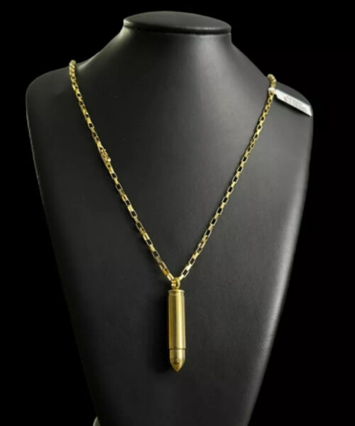 Cordão Tijolinho 3mm + Pingente Cápsula Munição - Banhado A Ouro 18k