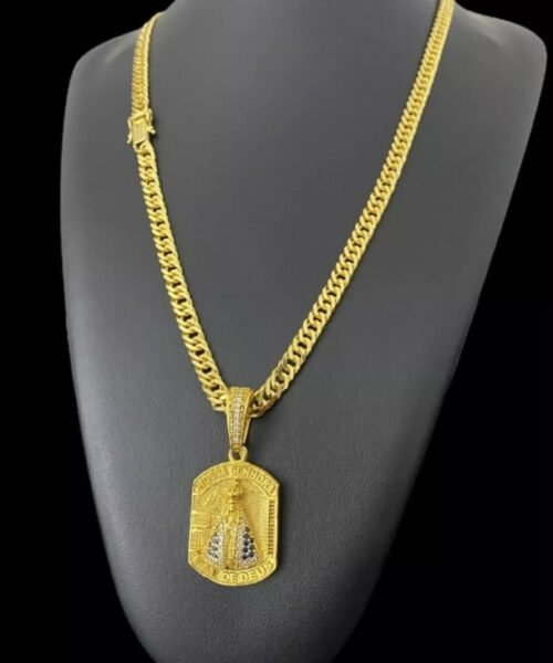 Cordão 7mm Grumet + Nossa Sra Mãe De Deus Banhado A Ouro 18k