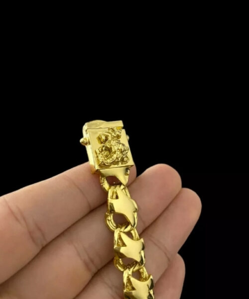 Pulseira Friso X 13mm Fecho São Jorge Guerreiro A Ouro 18k