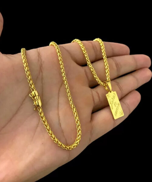 Cordão Peruano 3mm + Pingente Jesus Te Ama - Banhado a Ouro