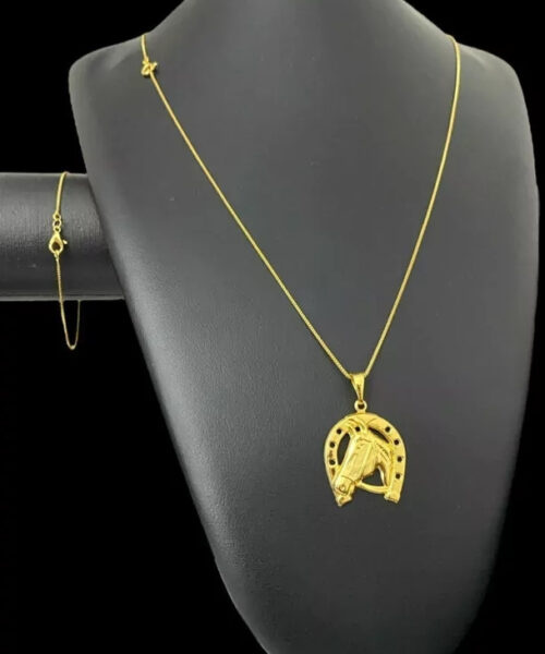 Cordão + Pulseira Veneziana + Ferradura - Banhado a Ouro 18k