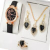15249477710 Kit20Feminino20Cravejado20Pedra20Preta2020Relogio20Banhado20A20Ouro