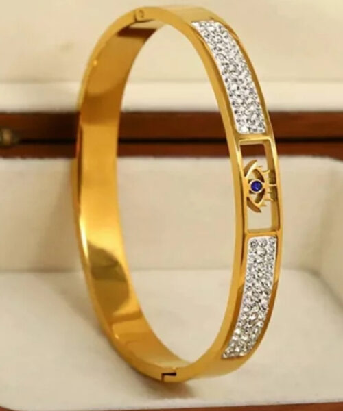 Bracelete Olho Grego Luxo Cravejado Feminino Banhado a Ouro