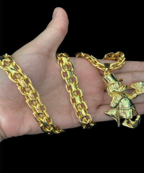 Cordão Cadeado Duplo 13mm + Pingente Tio Patinhas - Banhado A Ouro
