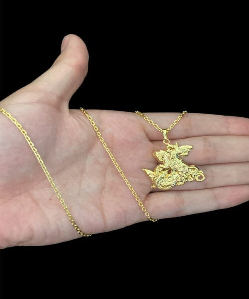 Cordão Cadeado 1mm + Pingente São Jorge - Banhado A Ouro