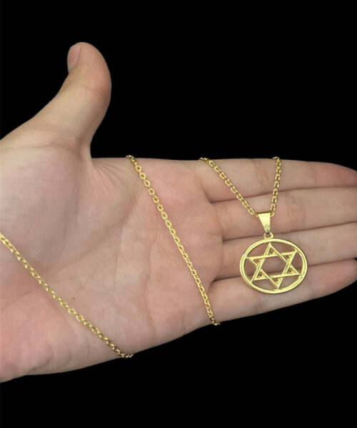 Cordão Cadeado 1mm + Pingente Estrela Davi - Banhado A Ouro