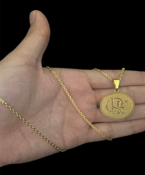 Cordão Cadeado 1mm + Pingente CRF - Banhado A Ouro