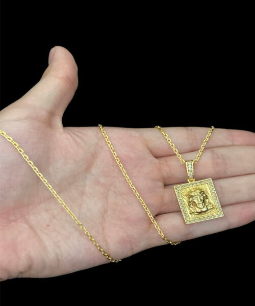 Cordão Cadeado 1mm + Pingente Jesus Cristo - Banhado A Ouro