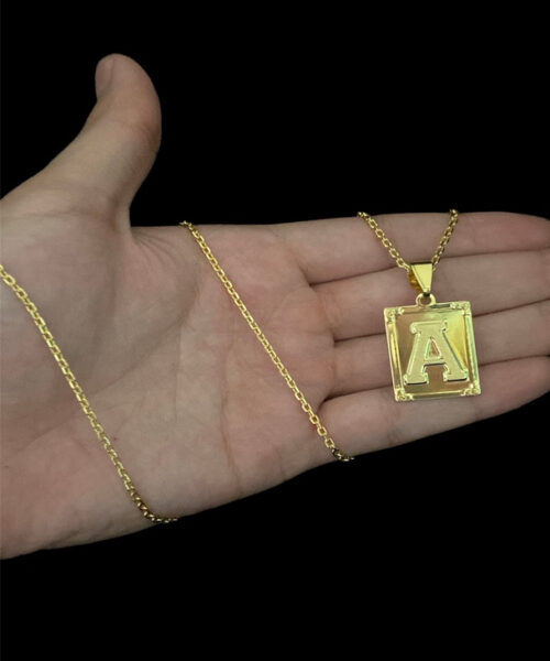 Cordão Cadeado 1mm + Pingente Letra - Banhado A Ouro